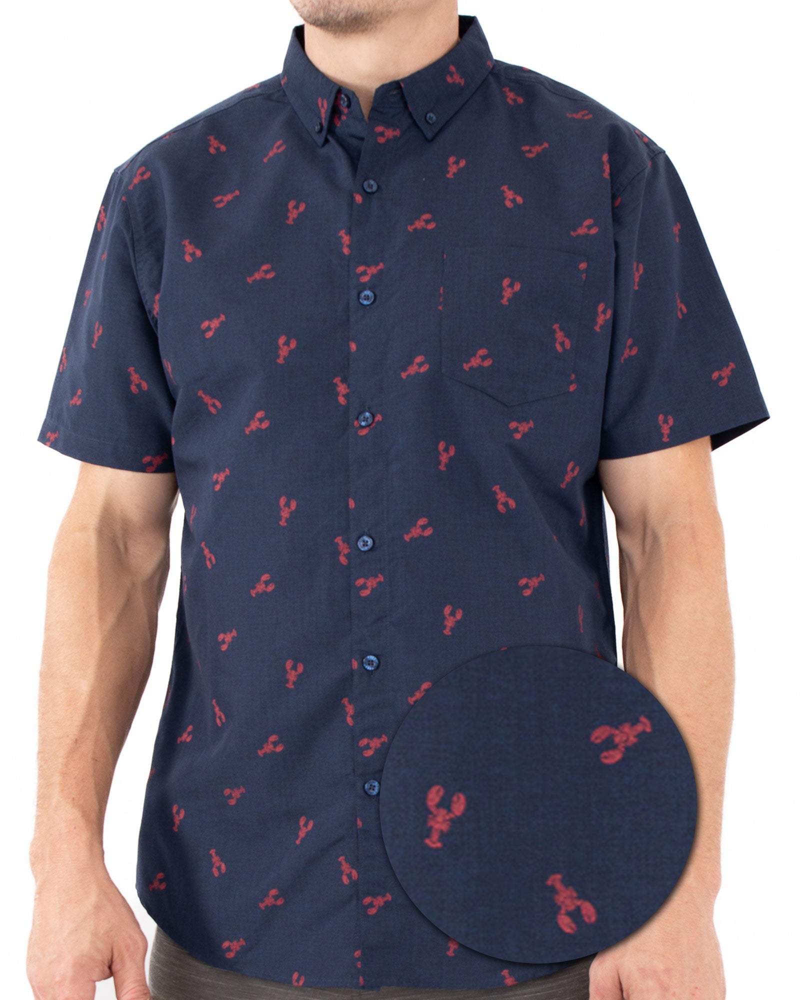 lobster dress shirt Visive Mens Lobster Print Short Sleeve Button Up Shirt Casual Coastal Top, Men's, Size: XL, Blue