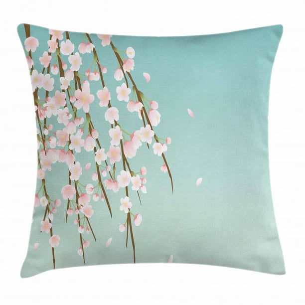Weeping Flower Throw Pillow Cushion Cover Freshly Blooming Cherry Blossom Branches With Flower Buds Decorative Square Accent Pillow Case 16 X 16 Inches Pale Pink Baby Blue And Taupe By Ambesonne