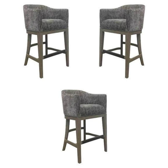 Home Square Modern Wood Swivel Barstool in Gray Finish - Set of 3