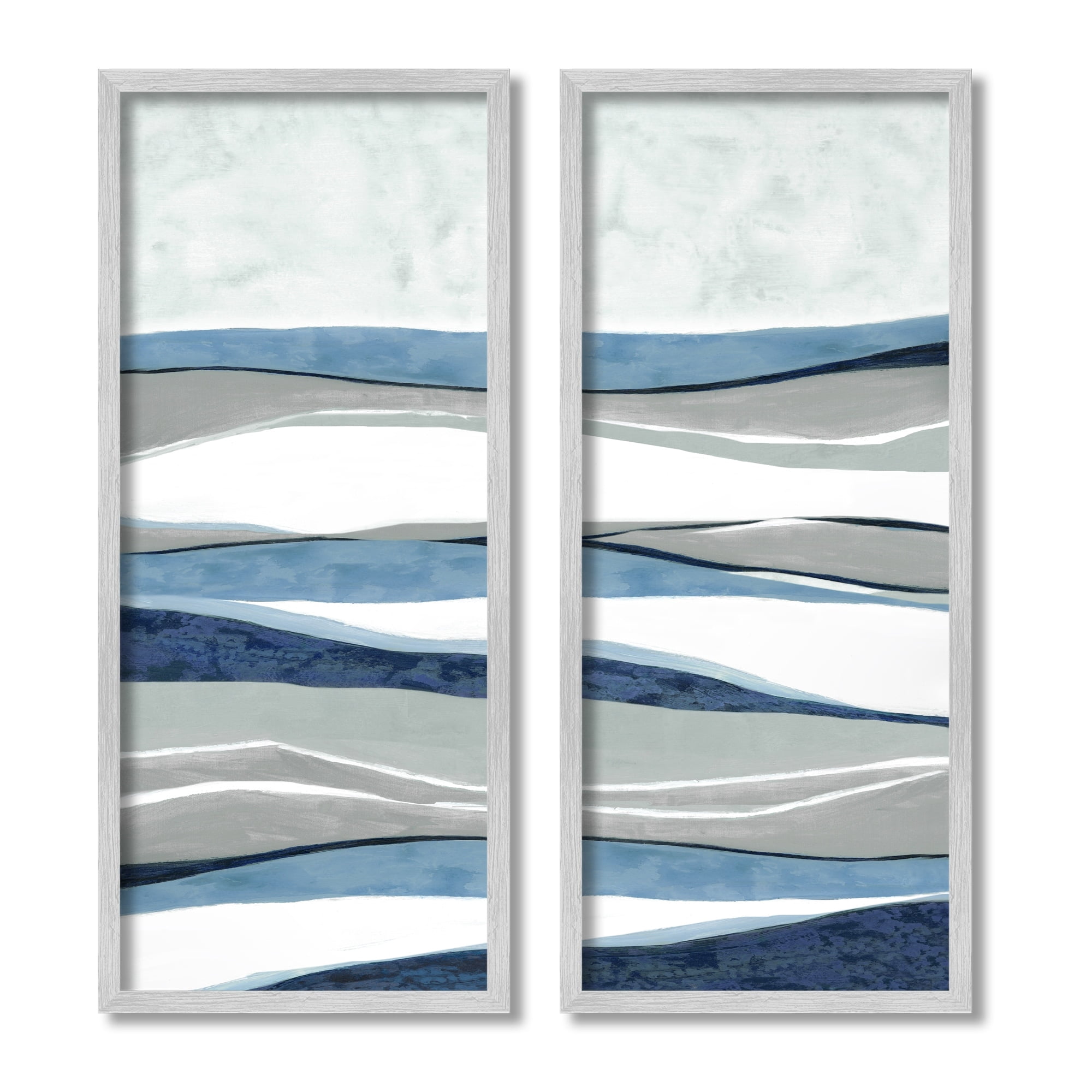 Stupell Industries Abstract Striped Landscape Flowing Waves Pattern Graphic Art Gray Framed Art Print Wall Art, Set of 2, Design by Janet Tava