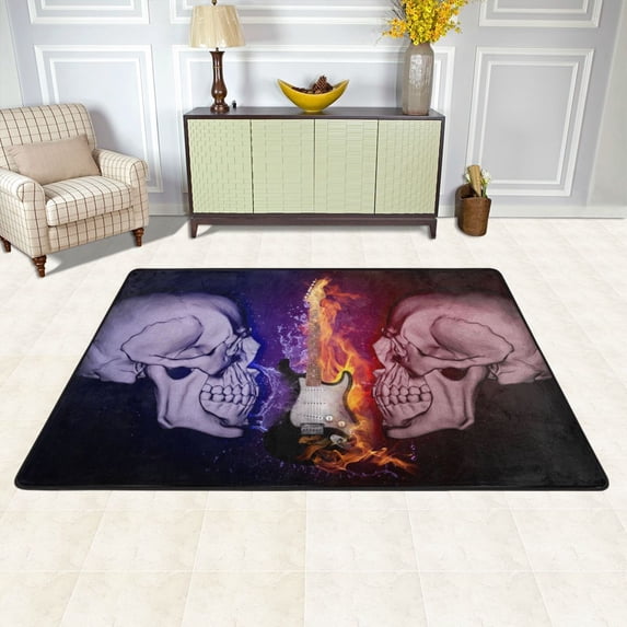 XMXY Area Rugs Doormat Outdoor Entrance, Musical Skull Contrast Print Facecloth Non-slip Floor Mat Rug for Living Room Kitchen Sink Area Indoor,72"x48"
