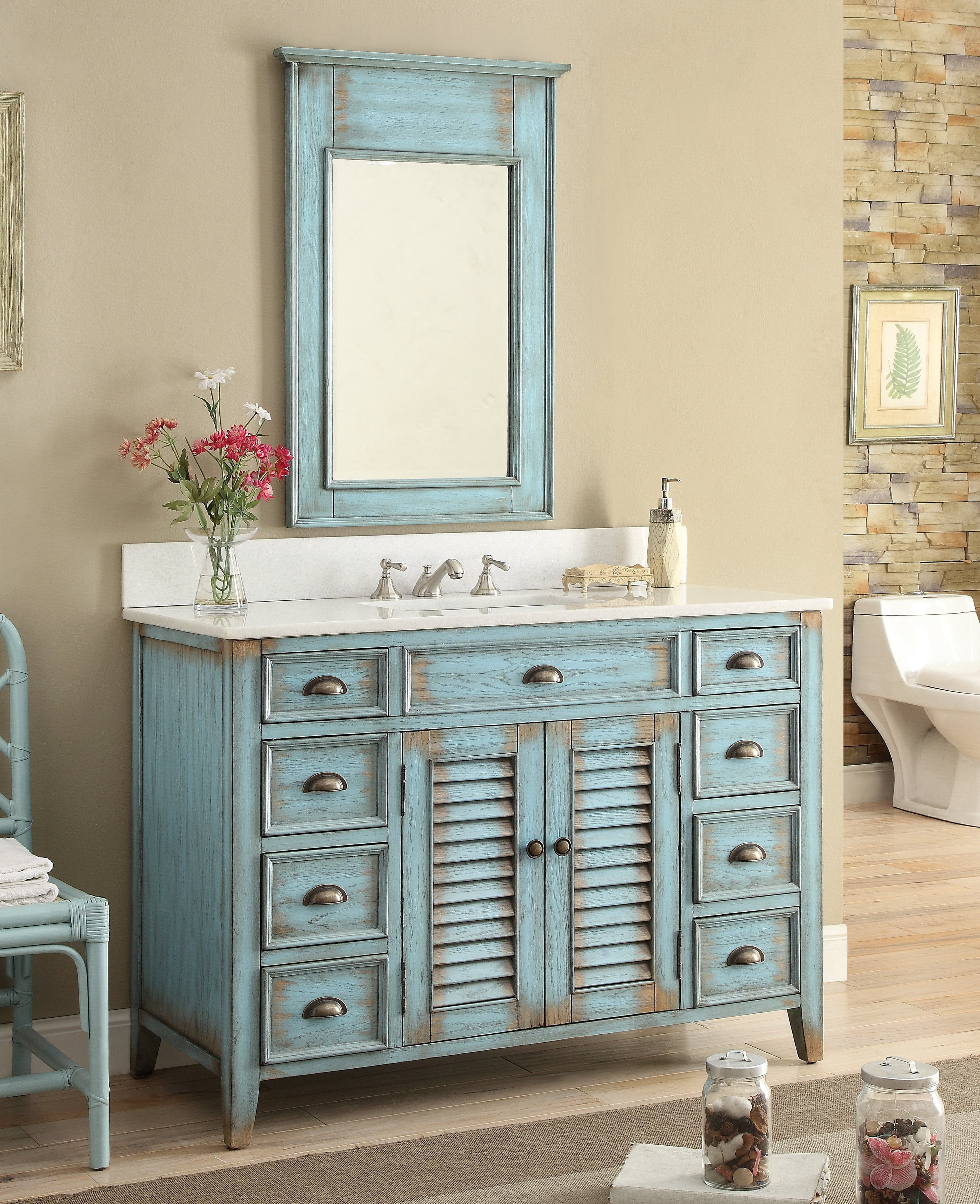 46.5" Benton Collection Abbeville Rustic Blue Bathroom Vanity with