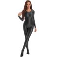 thumbnail image 2 of YONGHS Womens Glossy Spandex Full Bodysuit Costume Dance Zentai Unitard Long Sleeve Jumpsuit Black M, 2 of 6