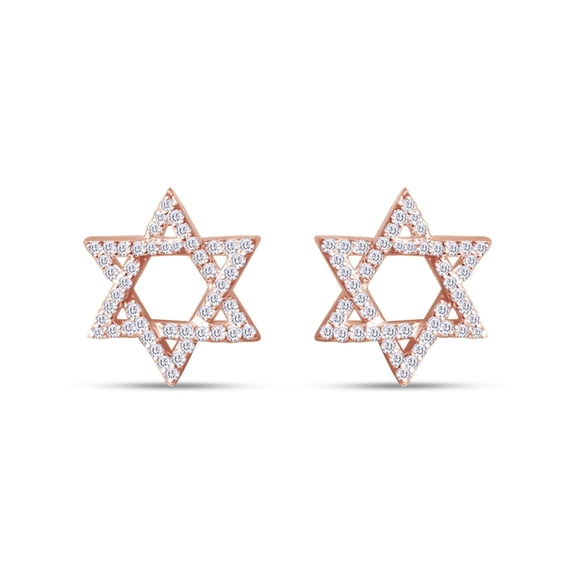 14k Rose Gold Sterling Silver 0.40 Cttw Round Lab Created Moissanite Diamond Jewish Faith Star Of David Stud Earrings Religious Jewelry for Women Push Back Earrings VVS1 Clarity