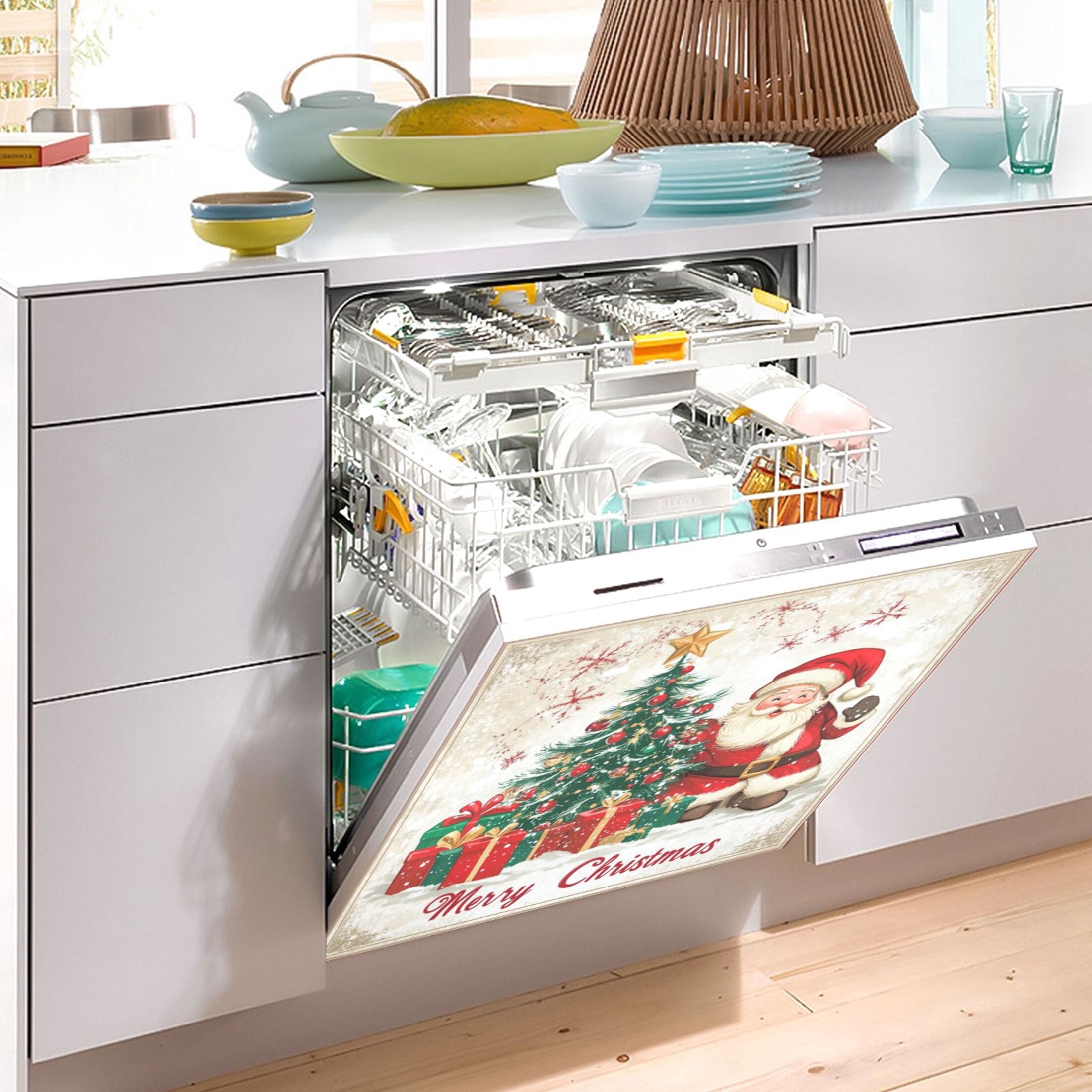 Dishwasher Magnetic Sticker 23x26 Inch Refrigerator Magnetic Sticker Washing Machine Magnetic Sticker Kitchen Panel Magnetic Sticker Home Decor Smiling Santa Picture