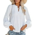 thumbnail image 2 of JINMGG Womens Tops,Women Blouse Tees Shirts Tops V-neck Pleated Long Sleeve Solid T-Shirt,White M, 2 of 6