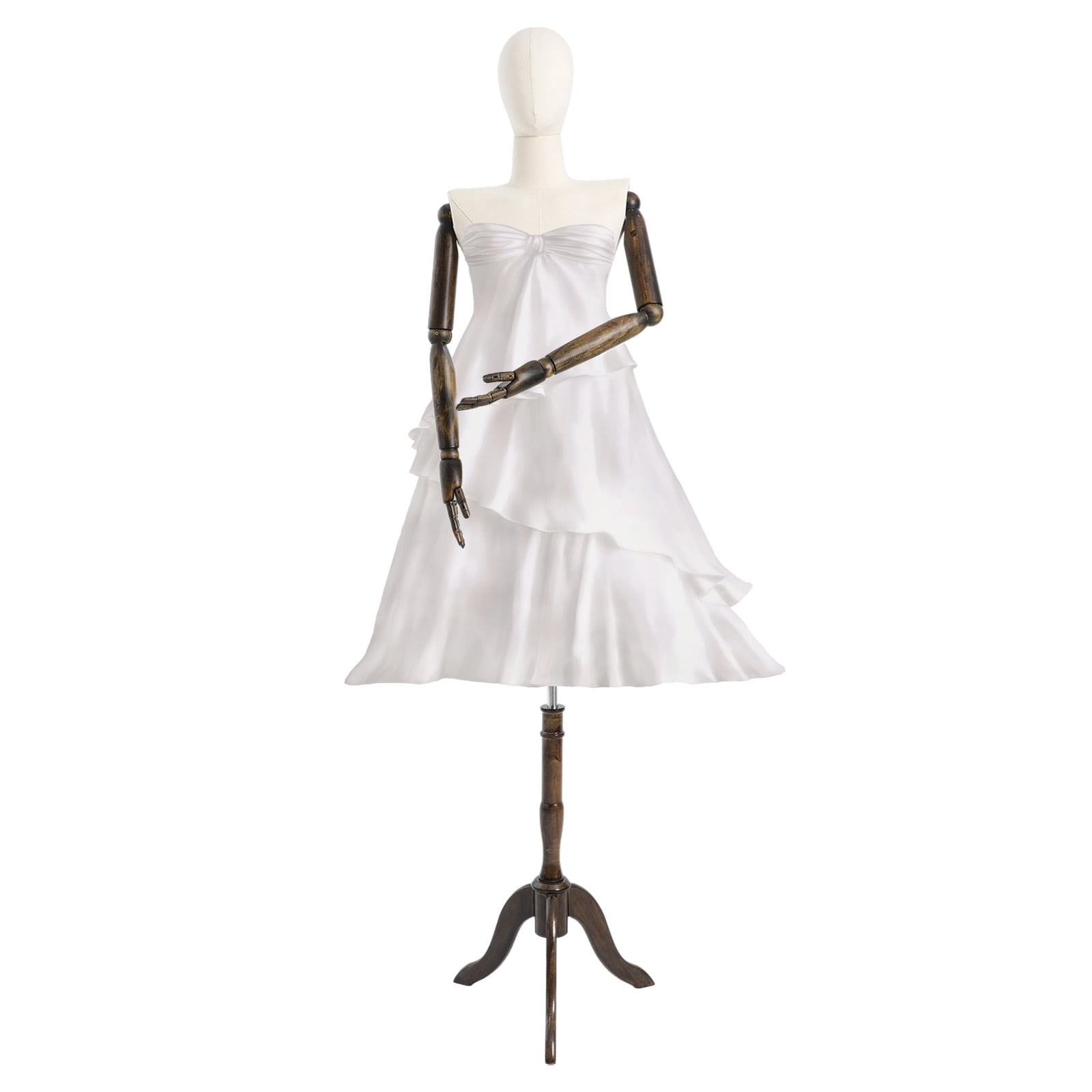 1 PCS Female Mannequin, Clothing Display Model Body Stand with Head, Female Mannequin with Triangular Base(Beige, Dark Brown), Adjustable Height: About 155-200cm/61.02-78.74in