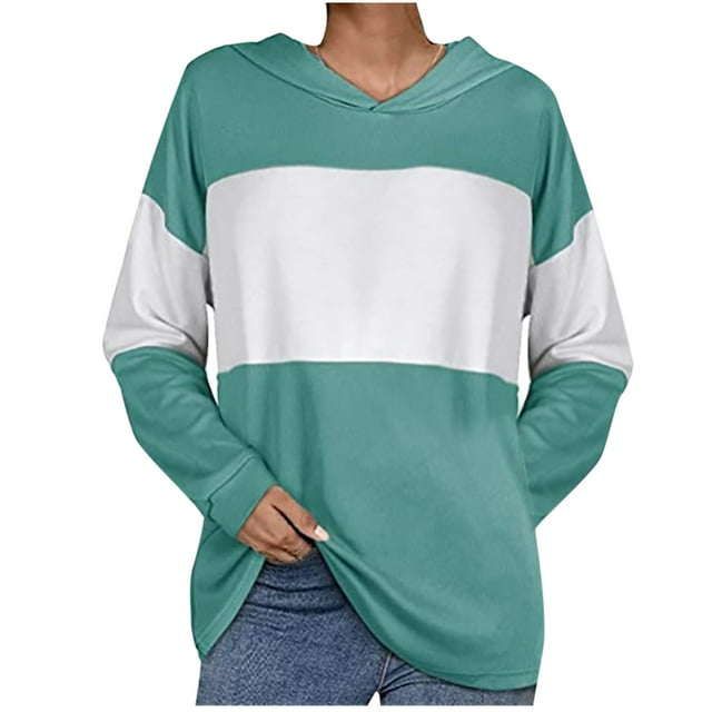 Hauts à Manches Longues pour Femmes Mode Décontractée Sweat à Capuche Patchwork Manches 3/4 Aguichant