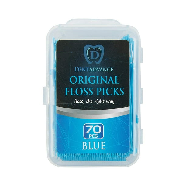 DentAdvance Premium Angled Travel Dental Floss Picks, Blue, 70 Count