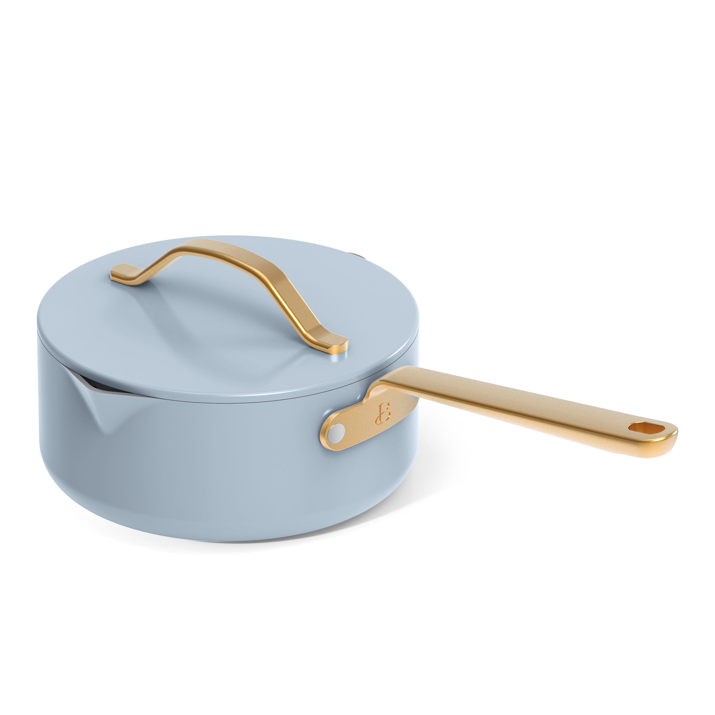 Beautiful 12-Piece Ceramic Nonstick Cookware Set, Pots and Pans with Strainer Lids, Cornflower Blue by Drew Barrymore