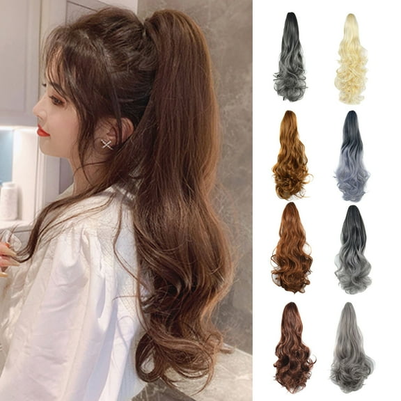 XIAQUJ Ponytail Wig Clip Long Curly Hair Big Wave Women's High Ponytail G