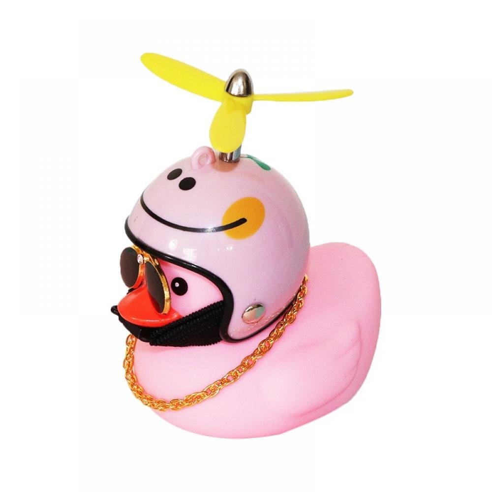 Monfince Duck Bike Bell, 1Pack Rubber Duck Bicycle Horn with LED Light and Propeller, Pink Duck