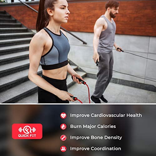 Quick Fit Weighted Jump Rope Set of 2 (1LB) with Standard Skipping Cord - Portable Exercise Accessory for Cardio, HIIT, Endurance - Fun Workout Aid for Burning Heavy Calories