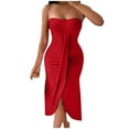 thumbnail image 3 of Abtuhar Womens Plus Size Summer Dresses ,Women Cute Dresses Trendy Going Out,Women's New Summer Sexy Strapless Hollowed Out Collarless Irregular Skirt Solid Color Dress, 3 of 5