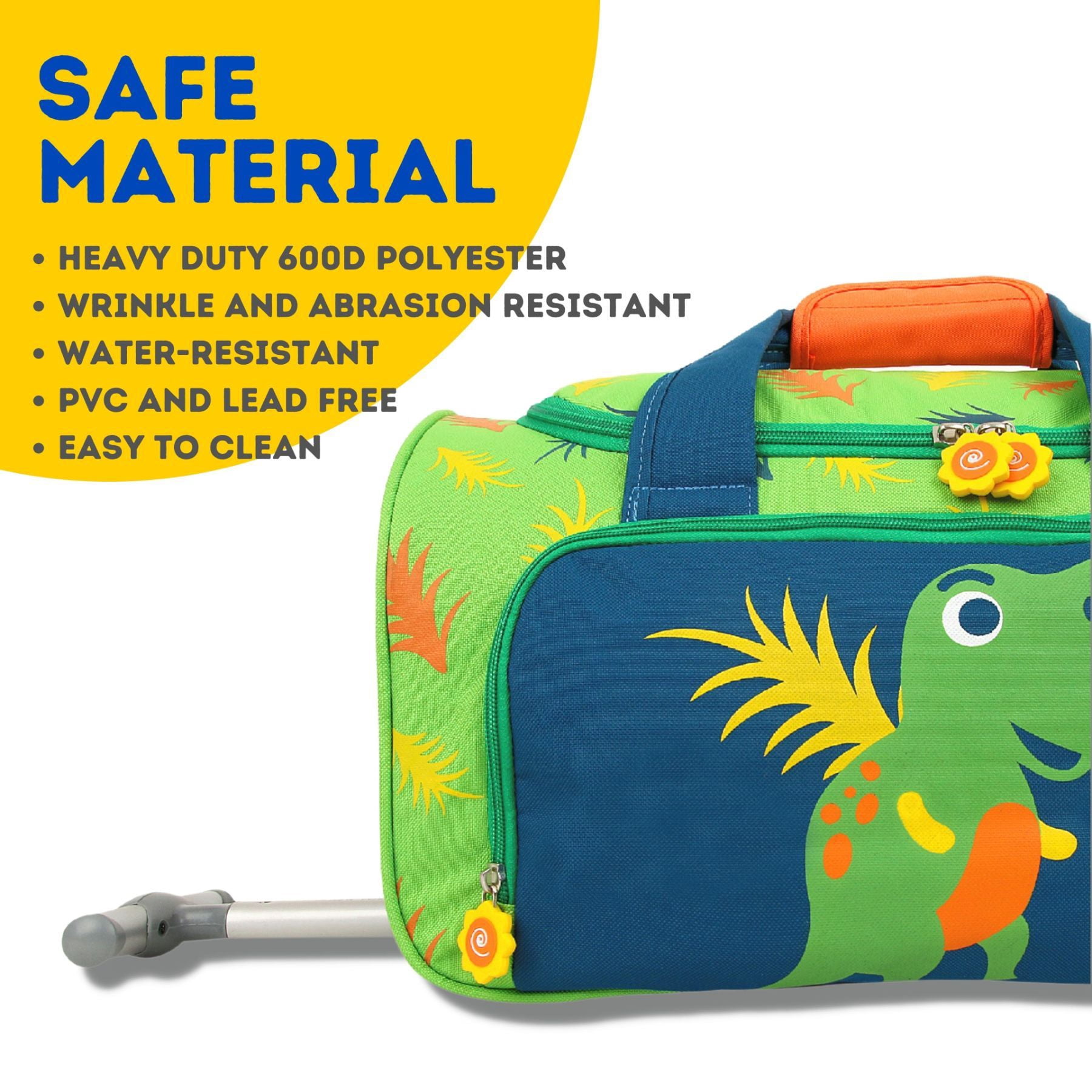 J World Boys Kids travel Duffle Bag with Wheels Carry-on Luggage, Dino