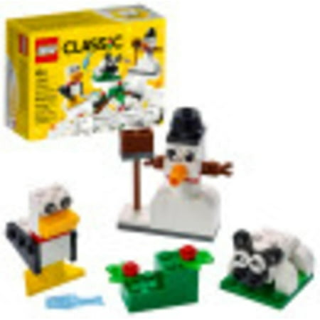 Classic Creative White Bricks 11012 Building Kit; Toy Building Set for Creative Play with 3 Build Ideas, Including a Snowman, Sheep and Seagull; Great for Kids Aged 4 and Up, New 2021 (60 Pieces)