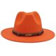 thumbnail image 1 of Clásico estilo étnico de ala plana fedora mujeres hombres británicos jazz viaje al aire libre sombrero de lana caqui simple casual metal metal pluma sombrero de fieltro, 1 of 4