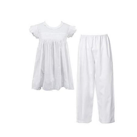 

StylesILove Women Handmade Smocked Ruffle Cap Sleeve Top and Pants 2pcs Vintage Pajama White Cotton Sleepwear