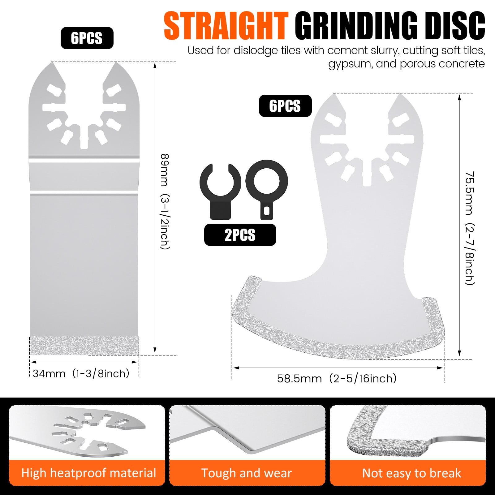 TMWEFUSC 12Pcs Diamond Oscillating Multi Tool Grout Removal Blades Tile Grout Remover Blades Kit with 2 Adapters Multifunctional Grout Remover Blades Kit for Oscillating Tool