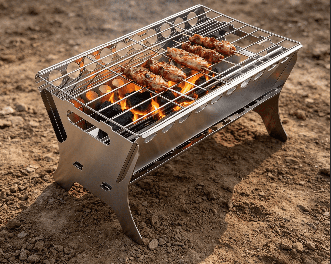 Stainless Steel Folding Portable Charcoal Grill - 17 * 10.3 * 8.7 Inch Heavy Duty Tabletop BBQ Grill for Outdoor Cooking, Picnic, Tailgate, Beach, Backyard