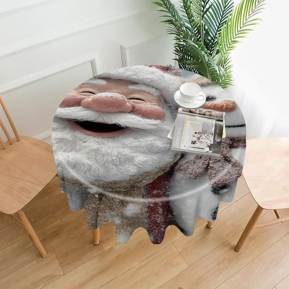 RKSupls 60 Inch Round Tablecloth, Santa Snowman Snow Premium Polyester Straight Edge Wrinkle Resistant Washable Table Cover for Party Home Dining Decor