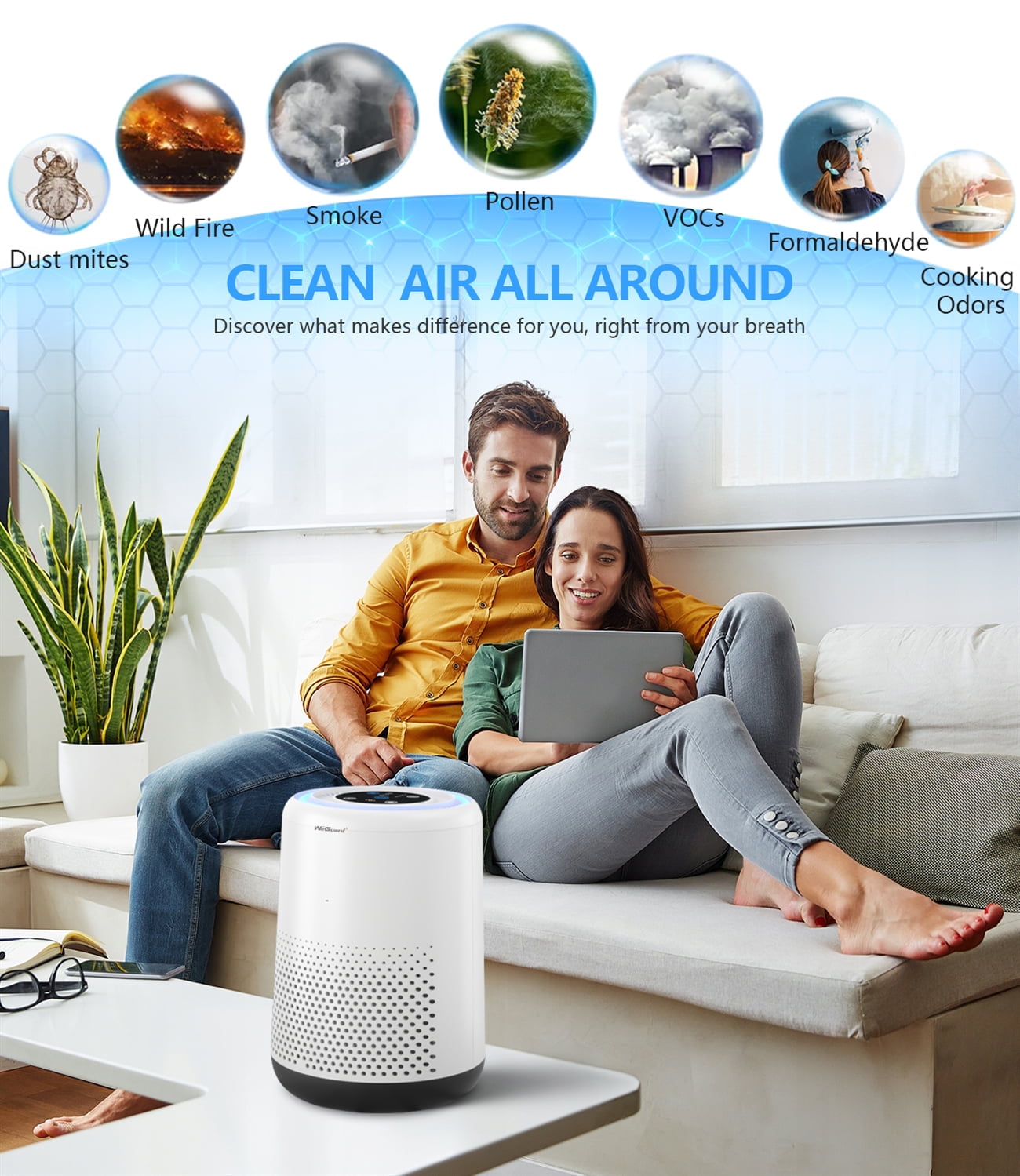 HEPA Air Purifiers for Home Bedroom, H13 True HEPA Filter Removes of Hair, Fur, Dust, Smoke, Mold, Pollen, Allergens, Odor , Quiet Mode, Ozone Free