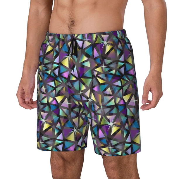 Fotbe Purple-Gold Triangles Traje de Baño para Hombre – Shorts de Natación de Secado Rápido con Forro y Bolsillos-Large