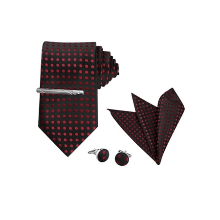 INSPIRE CHIC Men s Polka Dots Necktie Tie Clip Cuff Links Pocket Square Set Business Wedding Black Red