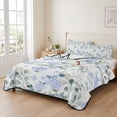thumbnail image 2 of King Quilt Set 96''x106'', Blue Flower Lightweight Bedspread Coverlet Set with 2 Pillow Shams, Sage Green Eucalyptus Leaf Farmhouse Country Breathable All Season Quilt Bedding for Bedroom/Guest Room, 2 of 9