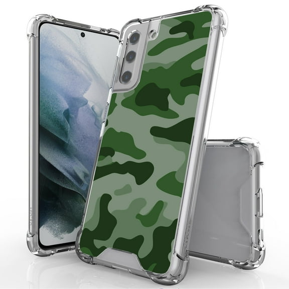 ANJ  Hybrid Slim Hard Back Cover Case Flexible Bumper for Samsung Galaxy S21 - Green Camo