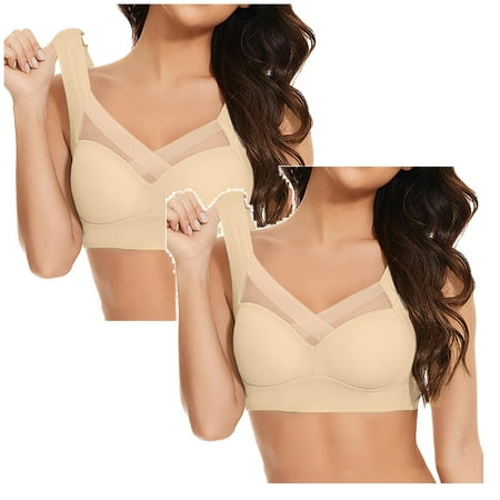 2pack Women s Large Strapless Lace Medium Bra Tank Top Underwear Thin Pack Sports Bras for Women Side Fold Side Women Bras Wireless Plus Size Gather Adjustable Bra