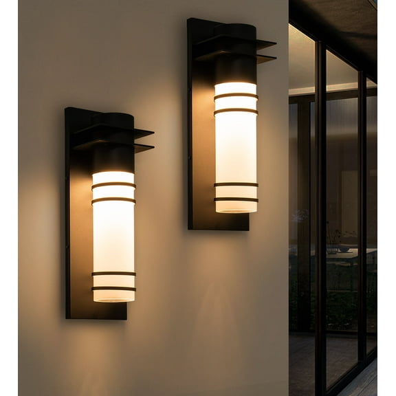 Dimmable Outdoor LED Wall Sconce Set of 2 with Frosted Glass