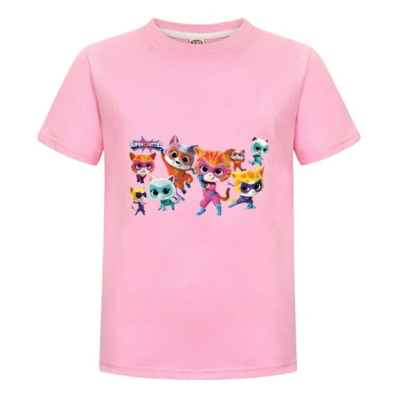 Cartoon Hero Shirt for Kids Featuring Super-Kitties T-Shirt – Boys Girls Summer Outfit – Short Sleeve Tee – Cotton Top for Play or School