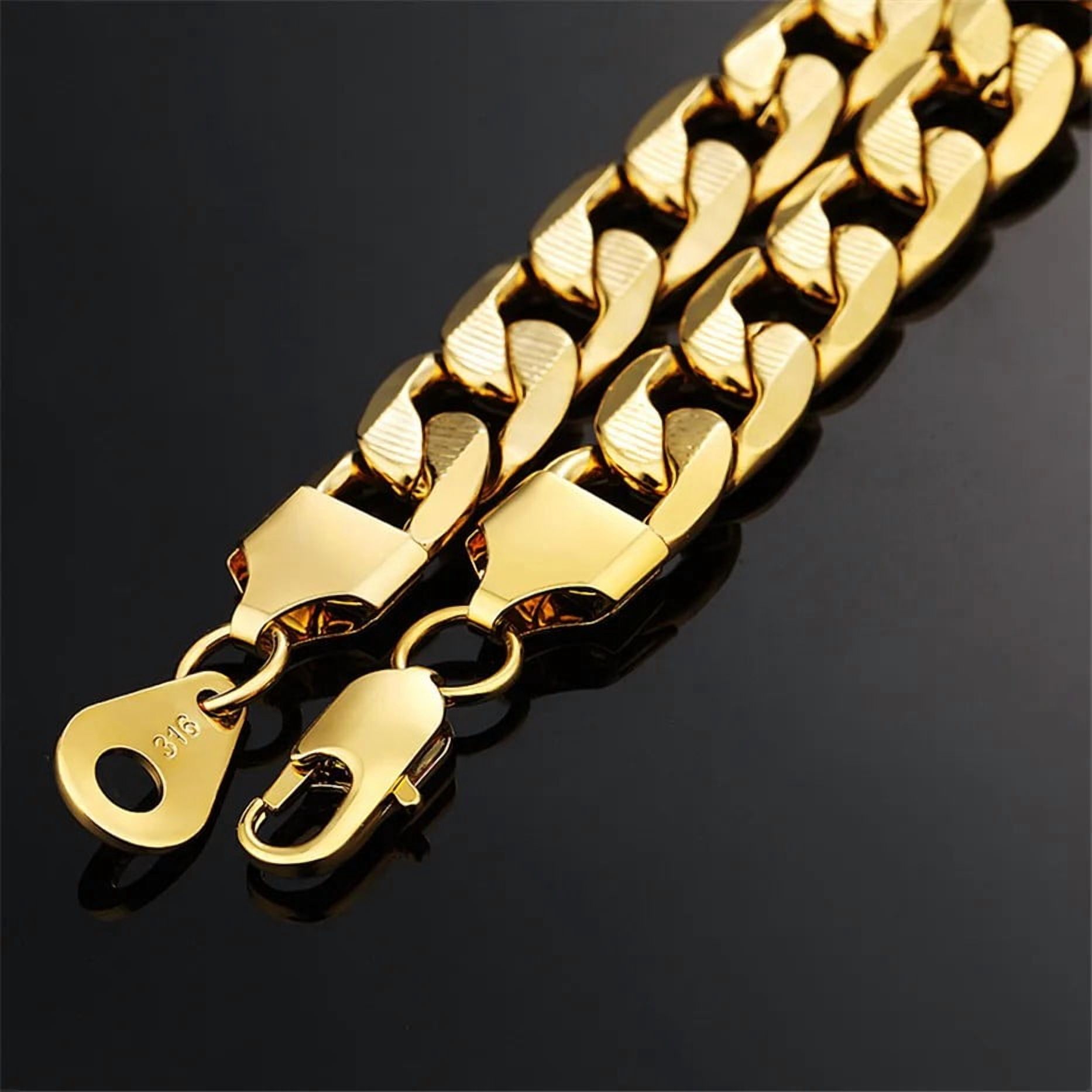 12mm Bracelets for Men Boys 14K Yellow Gold Cuban Link Chain Bracelet Homme Jewelry Gift