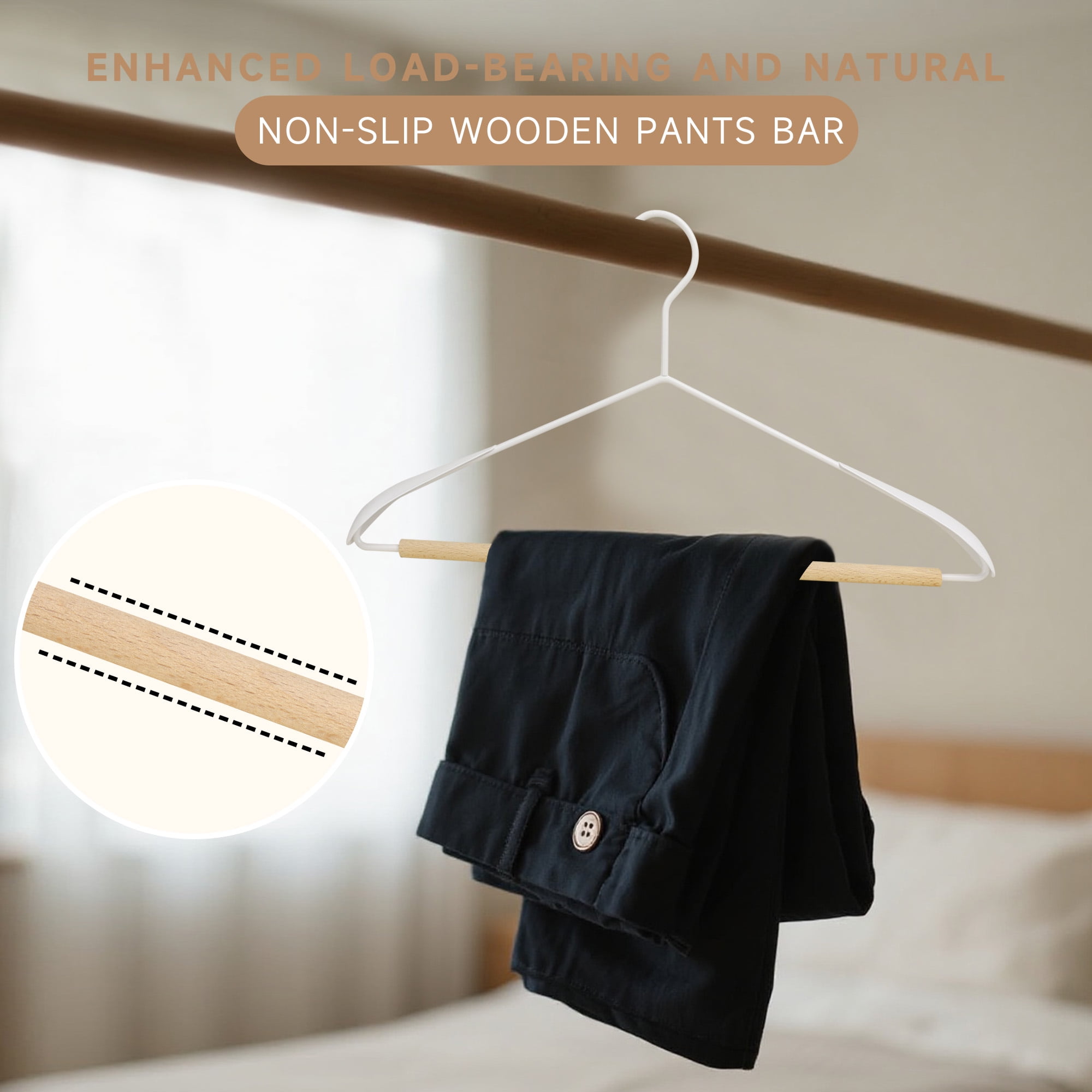 BP4U 12-Pack Heavy Duty Metal Wide Shoulder Suit Hangers, Welded Coat Hangers with Beech Wood Pants Bar(White)