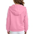 thumbnail image 4 of Girls Loose Fit Zip Front Hooded Jacket, Decorative Ribbon Bows Drawstring Hood Sweatshirt, Cozy Solid Color Outerwear Pink 8-9Years, 4 of 7