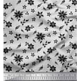 thumbnail image 1 of Soimoi Poly Georgette Fabric Stripe,Leaves & Plumeria Floral Printed Fabric 1 Yard 42 Inch Wide, 1 of 1