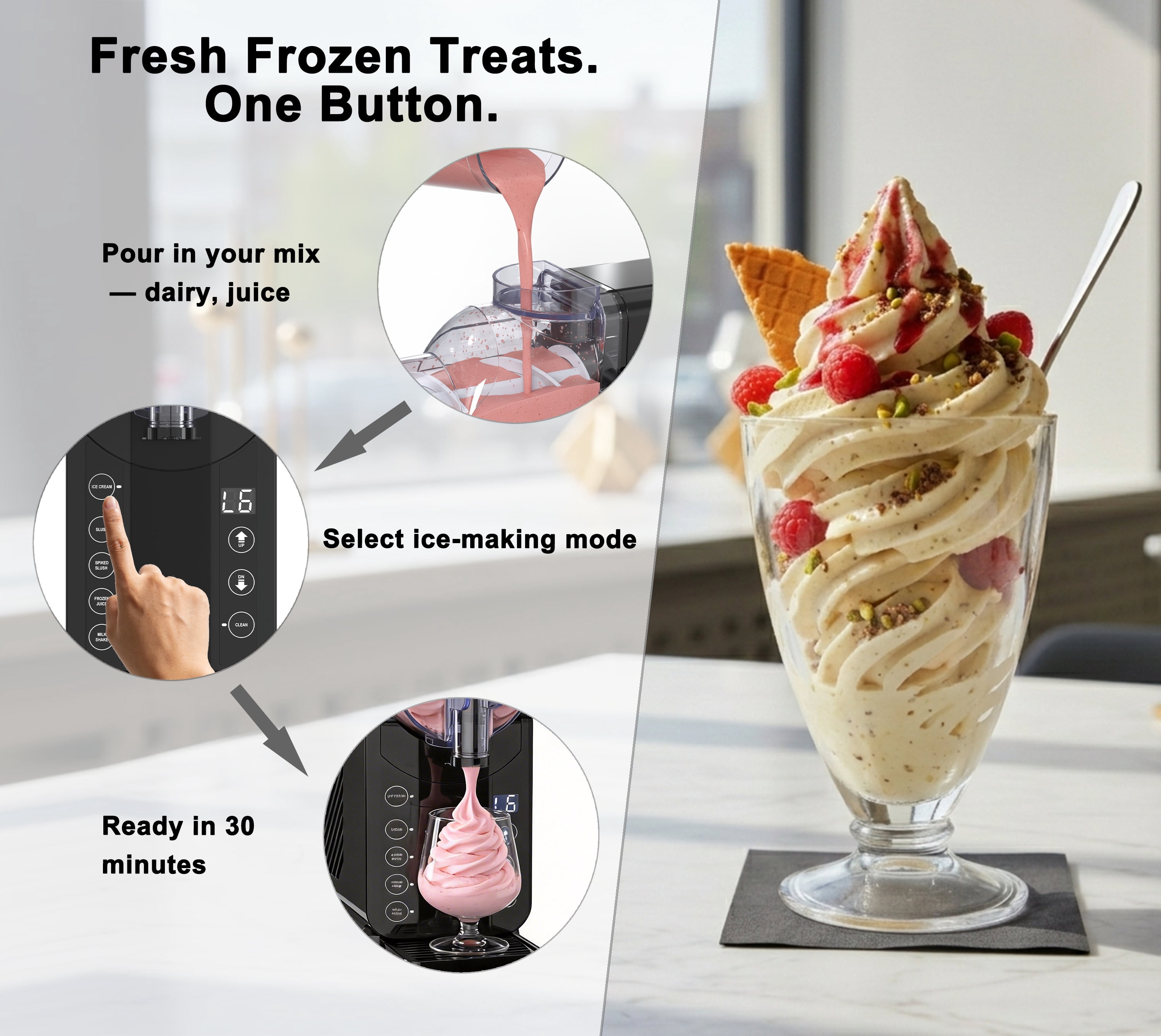 Slushie Machine, Soft Serve Ice Cream Maker - 5 Presets for Ice Cream, Slush, Spiked Slush, Frozen Juice, Milkshakes, Self-Cleaning - Perfect for Home Use