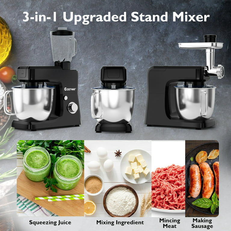 Costway 800W 7 qt. . 6-Speed Black Stainless Steel Multi-Functional Stand  Mixer Meat Grinder Sausage Stuffer Juice Blender EP24645BK - The Home Depot