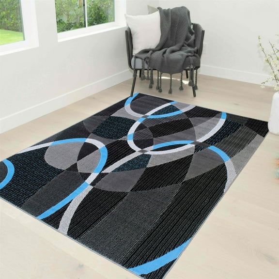 Handcraft Rugs - Blue/Gray/Silver/Black/Abstract Area Rug Modern Contemporary Oval and Circle Design Pattern