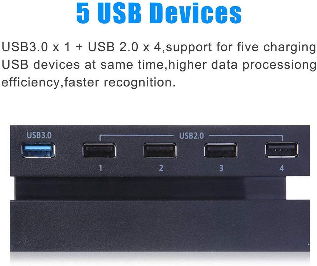 PS4 Pro 5 USB Ports Hub USB 3.0 2.0 High Speed Expansion Hub Charger Controller Adapter Connector for Sony Playstation 4 PS4 Pro Gaming Console SUNKY 