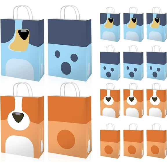 12Pcs Blue Dog Birthday Party Gift Bag Favors Cookie Chocolate Candy Snack Bags Dog Theme Party Carry Bag