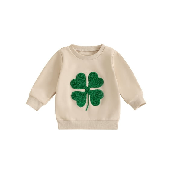 aturustex Little Girls Boys Irish Day Sweatshirts 3M 6M 12M 18M 2T 3T Toddler Baby Clover Embroidery Pullovers Long Sleeve Hoodies Crew Neck Jumpers I Fashion Casual Cute Spring Fall Clothes