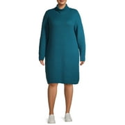 Terra & Sky Women's Plus Size Honeycomb Turtleneck Sweater Dress