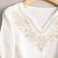 thumbnail image 4 of Camisas de Cuello V de Manga Corta para las Mujeres Vintage Lino Bordado Blusa, Suelto-Ajuste Cuello Redondo Superior para el Uso Diario Casual, 4 of 7