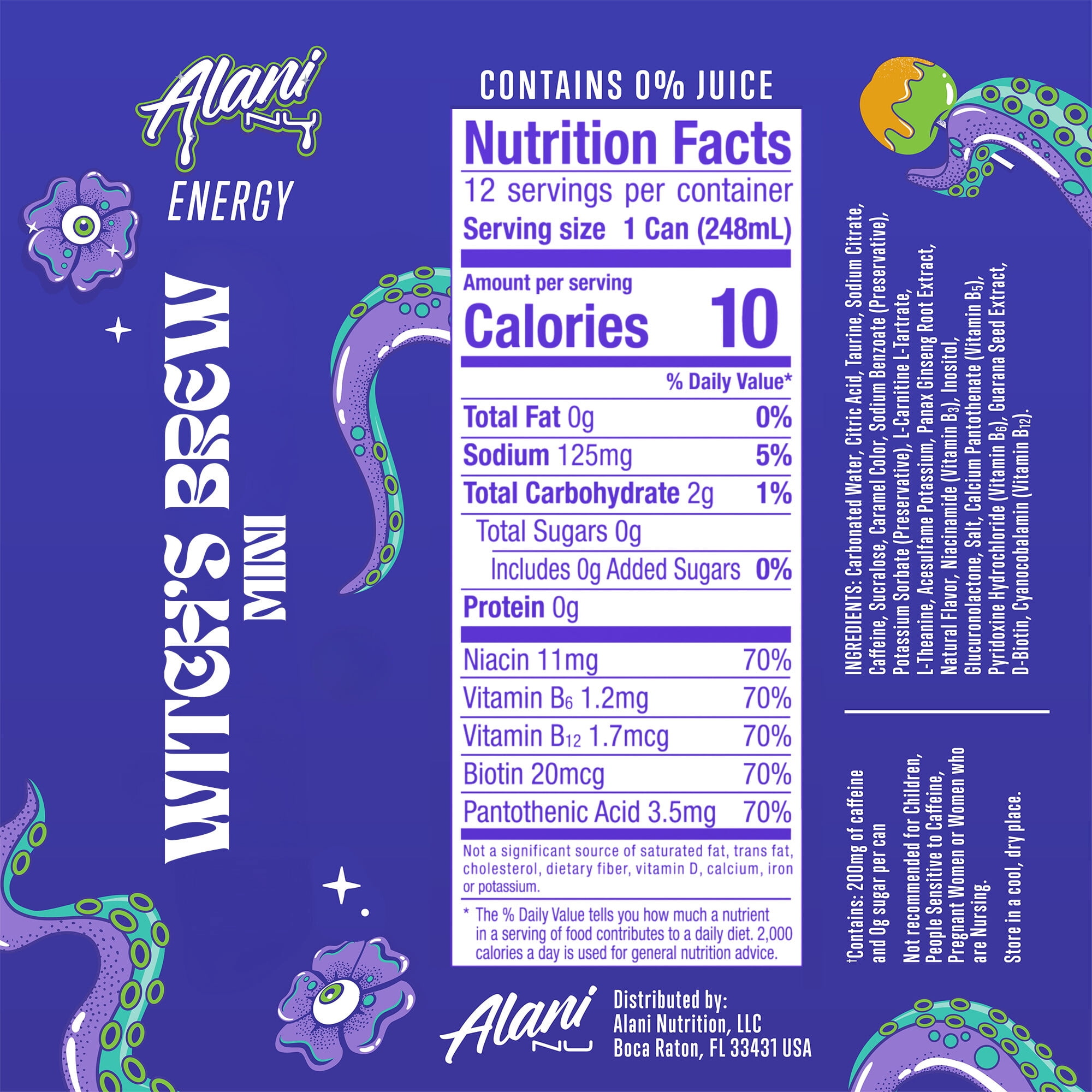 (2 pack) Alani Nu Sugar Free Energy Drink Mini, Witch's Brew, 8.4 fl oz, 12 Pack, Cans, 100mg Caffeine