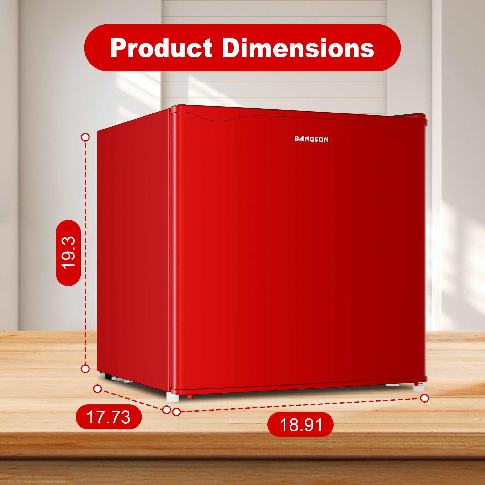 BANGSON 1.6 Cu.Ft Compact Refrigerator with Freezer, Energy Saving & Low Noise Mini Fridge for Office, Dorm, Bedroom - Adjustable Temp, Reversible Door,Red