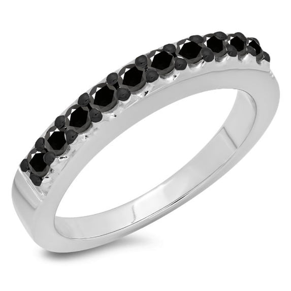 0.45 Carat (ctw) 10K White Gold Round Cut Black Diamond Ladies Anniversary Wedding Band Stackable Ring 1/2 CT
