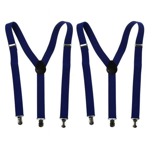2X Adult Adjustable Metal Clamp Elastic Suspenders Braces Dark Blue