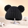 thumbnail image 6 of Chunky Knit Baby Beanie with Double Pom Poms, Solid Color Warm Winter Hat for Infants 6-36 Months, Cozy and Cute for Boys and Girls in Cold Weather-Black, 6 of 7